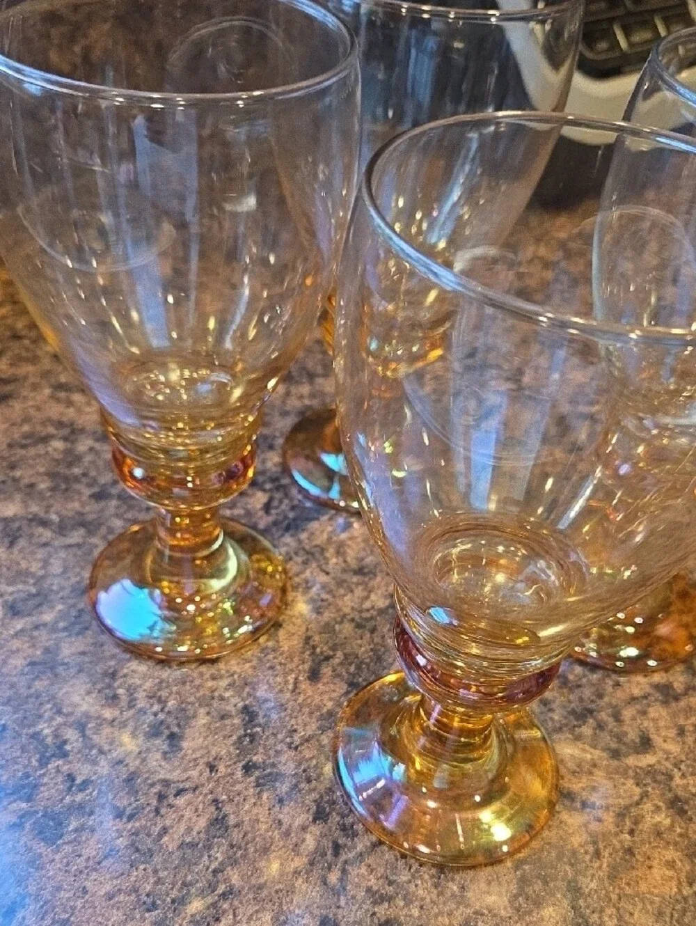 Pier 1 Amber Glass Goblet Set - Elegant Home Dining Wine Glasses